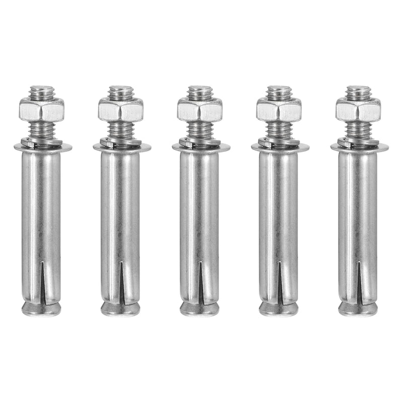 3/8" x 3" Hex Nut Sleeve Anchors - 5Pack - Good for Concrete Dry Brick Block Walls - 304 Stainless Steel - Silver 5