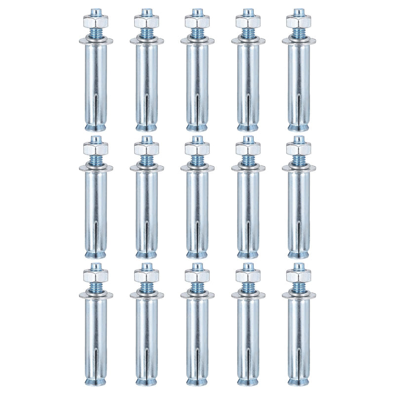 5/16" x 2-1/2" Hex Nut Sleeve Anchors - 15Pack - Good for Concrete Dry Brick Block Walls - Carbon Steel - Silver 15 5/16" x 2-1/2"