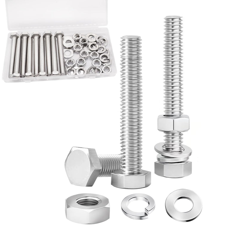 10 Sets 5/16-18 x 2-1/2" Stainless Steel Hex Head Screws Bolts, Flat, Nuts & Lock Washers,Hex Bolts 18-8(304) Full Thread 5/16-18 x 2-1/2"（10 Sets）