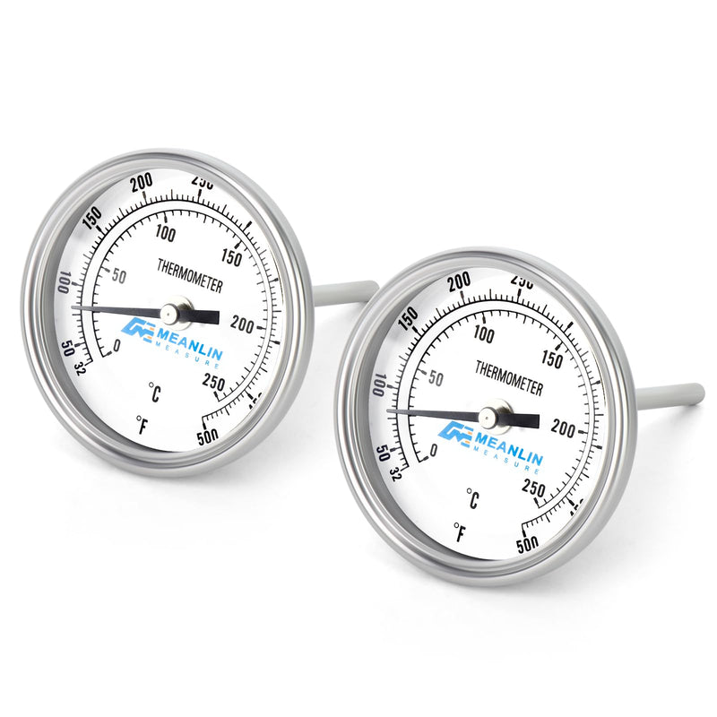MEANLIN MEASURE 2PCS 1/2" NPT Bimetal Thermometer, 3" Dial, 4.3" Stainless Steel Stem, Accuracy 2%, Center Back Mount, Temperature Range 50-500°F/0-250°C for Hot Water, Boilers and Pipes 4.3" Rod (Center Back Mount)