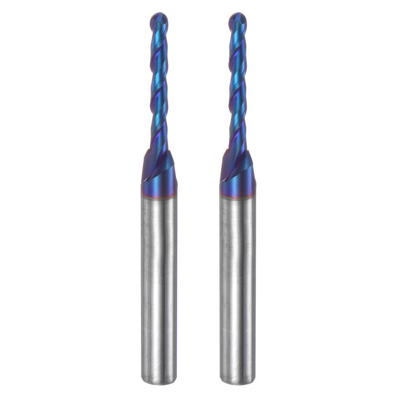 uxcell 2pcs Ball Nose End Mill CNC Router Bit, 1/16" Radius 1/4" Shank Solid Carbide Nano Coated Upcut Spiral 2 Flutes Cutter Milling Tool, 1/8" Dia 2-1/2" Total Length