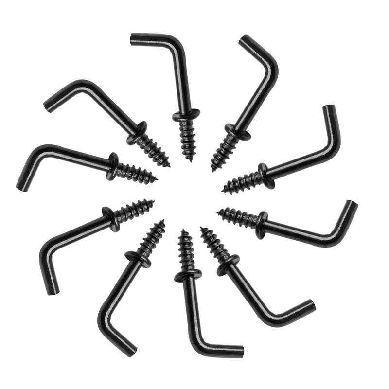 Biaungdo 100 Pack 1/2" L Hooks, Black Screw in Hooks Small L Shaped Hooks Right Angle Screw Hooks 7 Shape Hook Mini Self Tapping Screw Hooks Tiny Metal Screw Hooks for Hanging 1/2"
