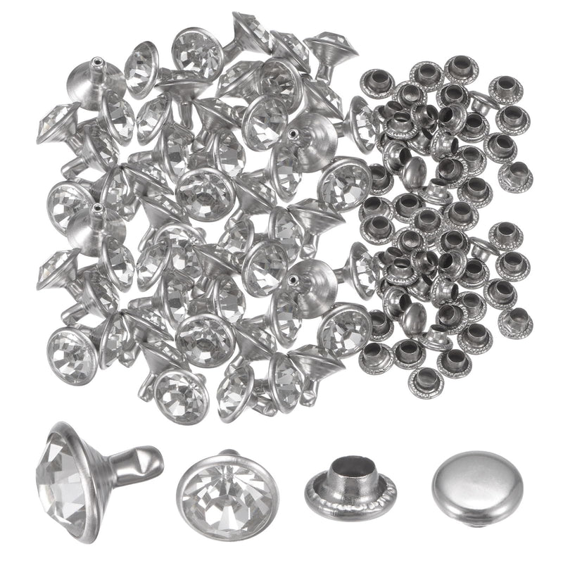 HARFINGTON 200pcs Crystal Rivets 10mm Rhinestone Rivets Rapid Stud Rivets for Clothing Leather Crafting Fabric Arts Crafts Decoration Leathercraft DIY Leather-Craft, White Clear