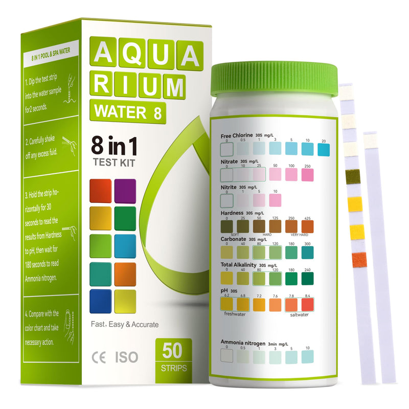AAwipes 8-in-1 Aquarium Test Kit for Fish Tanks - Quick & Accurate Water Testing Strips for Aquariums & Ponds. Tests pH, Ammonia, Alkalinity, Hardness, Chlorine, etc. (K02-50) 50 Strips