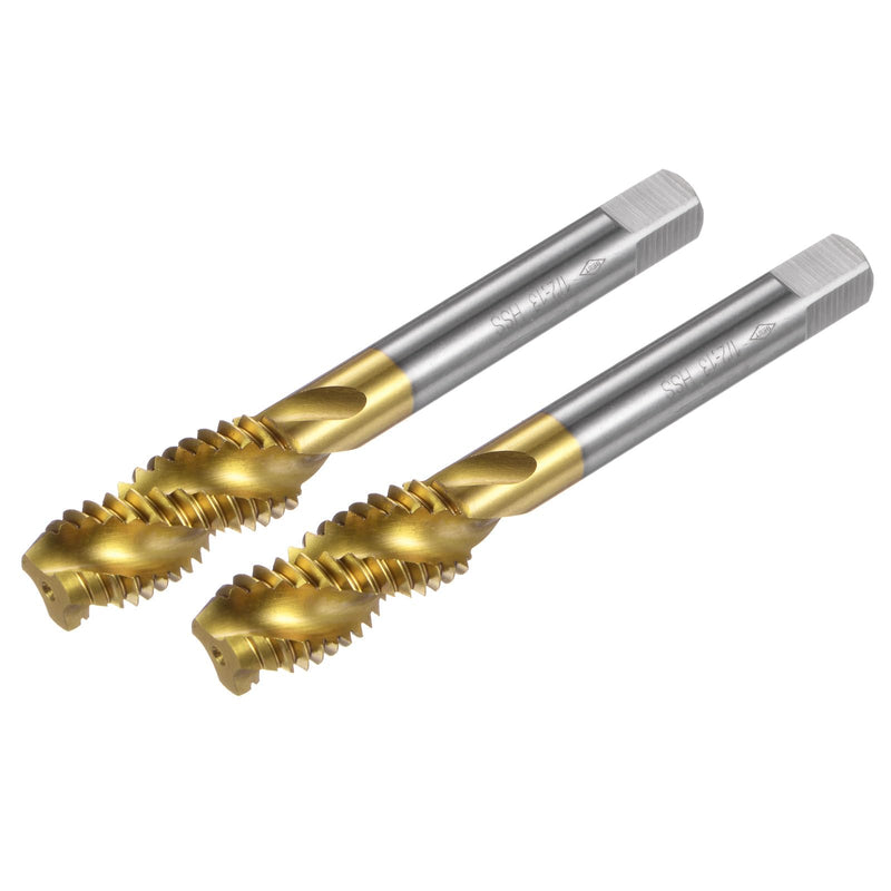 uxcell 2pcs Spiral Flute Thread Taps, 1/2-13 UNC H2 Screw Threading Tap, Titanium Coated 6542 High Speed Steel Machine Tapping Tools for Machinist Repair