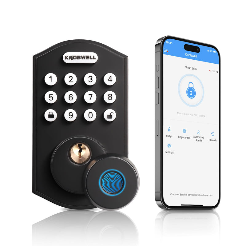 KNOBWELL Fingerprint Door Lock, Smart Keypad Deadbolt, Keyless Entry Lock for Front Door - Auto Lock - Easy Installation - Matte Black
