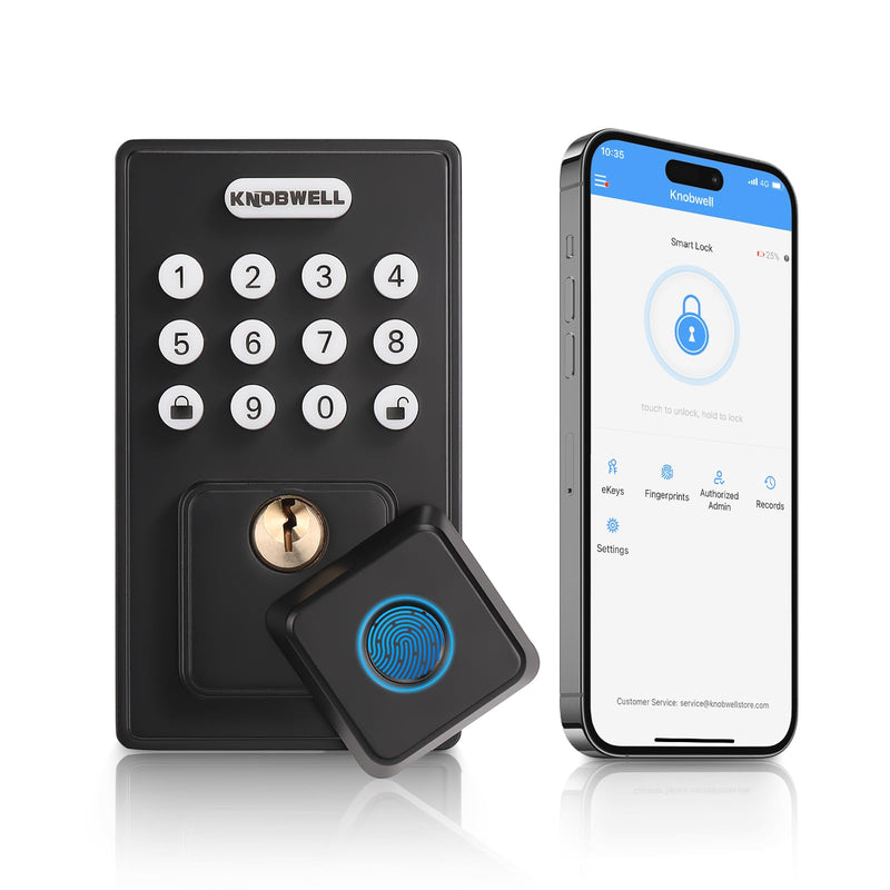 KNOBWELL Smart Lock Deadbolt for Front Door, Fingerprint Keyless Entry Door Lock, Biometric Touch Digital Keypad Deadbolt, Electronic Password Door Locks with Bluetooth and APP Control