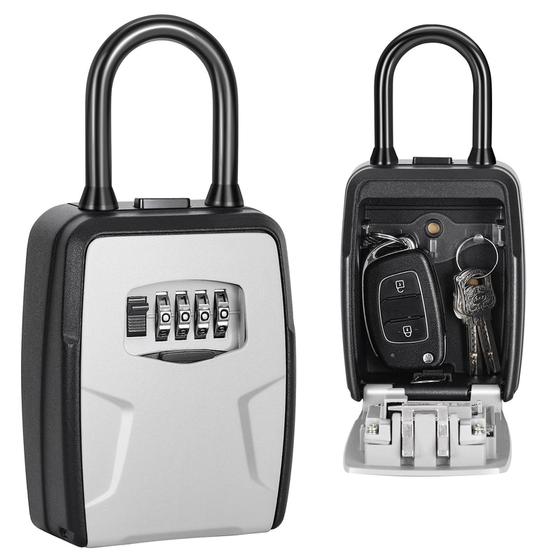 Fayleeko Portable Key Lock Box, Lock Box Wall Mounted for House Key, Car Keys, 6 Key Capacity, Weatherproof Resettable Code (1 Pack, Grey) 1