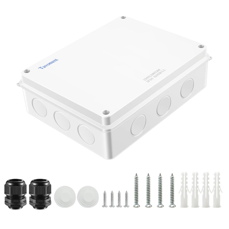 Waterproof Electrical Junction Box (10"x7.9"x3.1") with 12 Reserved Holes for Electronics - Sturdy ABS Plastic IP65 Dustproof Project Enclosure - White, (255x200x80mm) 10" x 7.9" x 3.1"