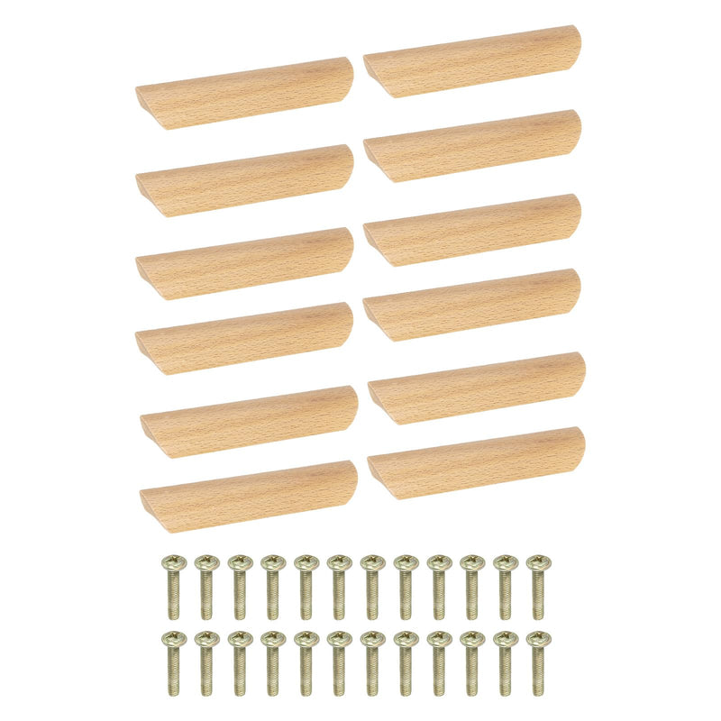 uxcell 12Pcs Wood Drawer Pulls Handles, 128mm/5.04" Hole Spacing Beech Wood Cabinets Drawer Knobs Pull Handles for Kitchen Cabinets Dresser Furniture, Wood Color 12 5.04"