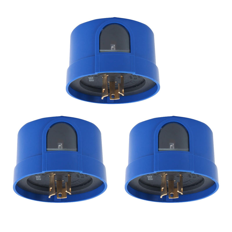 3 Pack Photocell for Outdoor Light,Auto On Off Photo Sensor Switch with Twist Lock,Dusk to Dawn Photoelectric Light Control for LED Street/Barn Light Parking Lot Light Area Light Blue 3 Pack