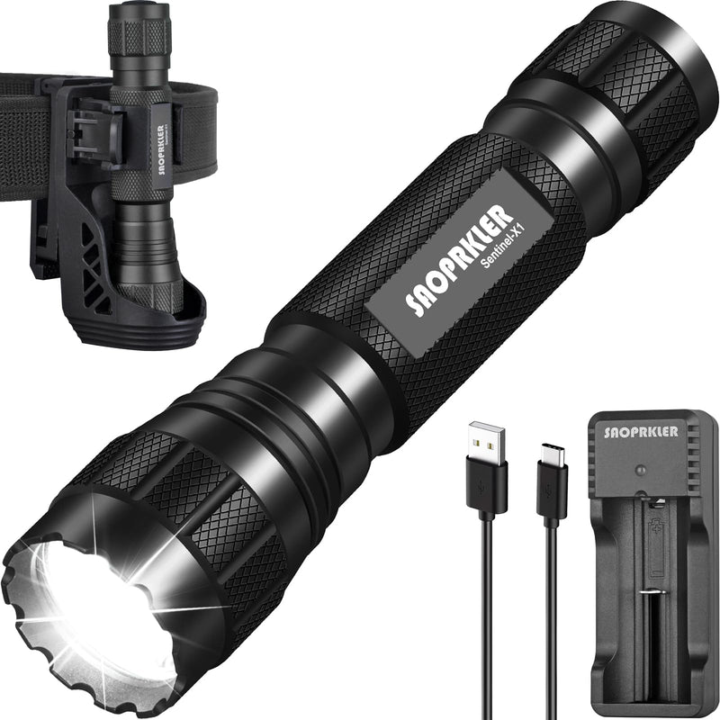 Tactical Flashlights High Lumen-Police 1200 LM Flashlight with Holster for Duty Belt,Single Mode LED Flashlight for Camping/Law Enforcement-Sentinel-X1 Black