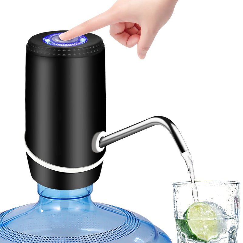 Water Dispenser for 5 Gallon Bottle, Electric Water Pump for 5 Gallon Jug with Switch and USB Charging, Portable Automatic Water Jug Dispenser for Camping, Travel, Home, Kitchen, Office Black