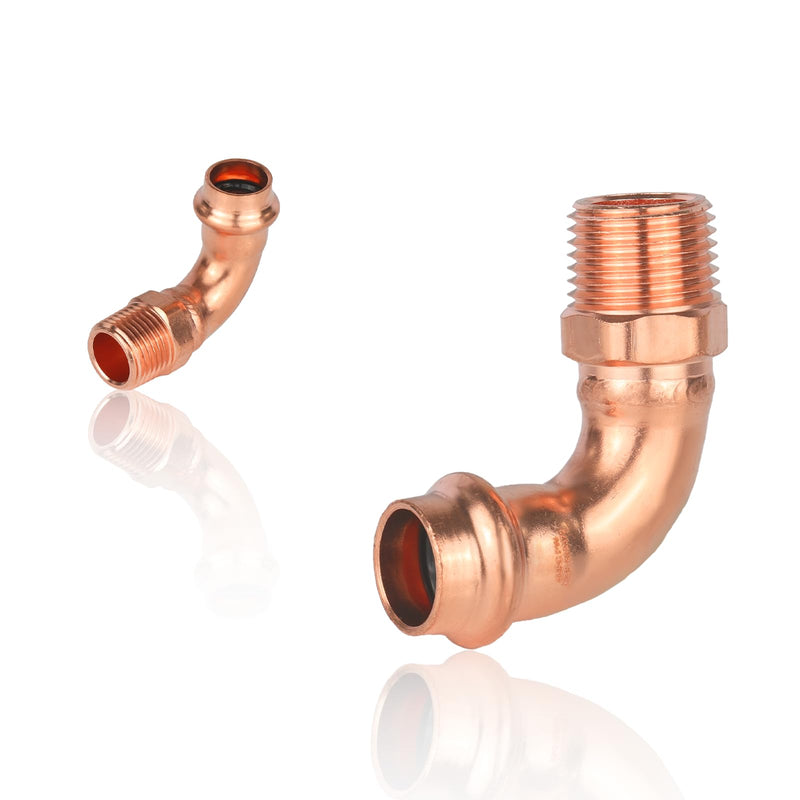 2Pcs EFIELD 1/2" Copper Press x 1/2" Male NPT 90 Degree Elbow(PRESS082-2) 1/2" x 1/2" 2