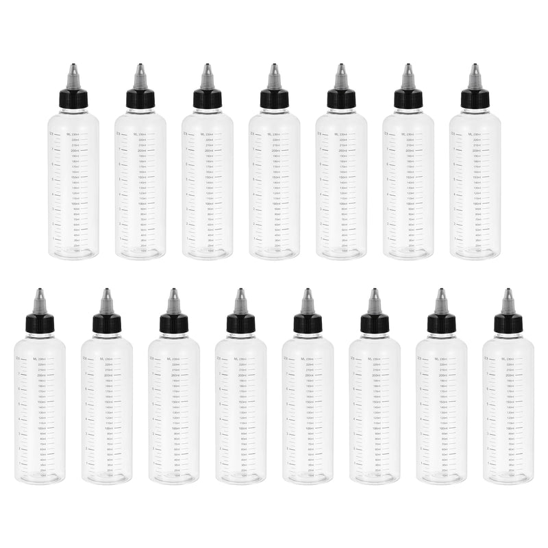 PATIKIL 8.5oz(250ml) Plastic Dispensing Bottle, 15Pcs Squeeze Graduated Empty Bottles with Black Twist Cap for Liquids, Inks, Oils, Sauces, Arts and Crafts, Transparent Clear Black 8.5oz(250ml)