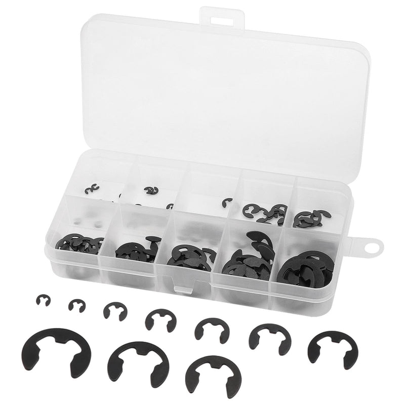 Professional E Clip External Retaining Rings Snap Rings Assortment Kit Manganese Steel Internal, Heat Treated External Retaining Clips black 120pcs