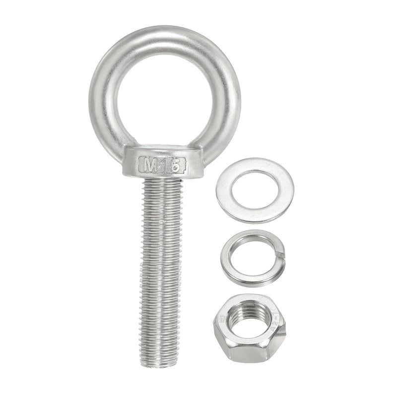 PATIKIL M16 x 60mm Lifting Shoulder Eye Bolt, 304 Stainless Steel Lifting Ring Threaded Eyebolt with Nuts Washers for Hanging Hammocks Articles 1