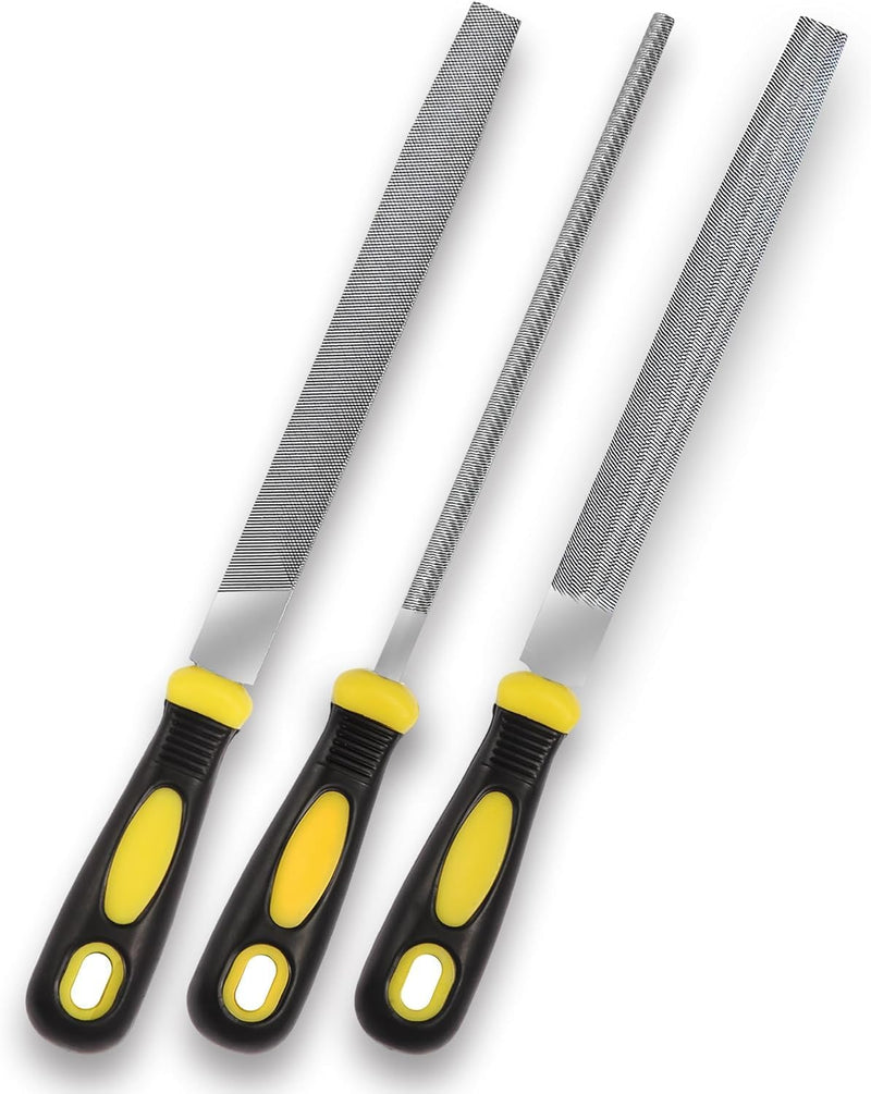 Diamond File Set, 3-Piece, 8-inch, Includes Flat/Half-Round/Round. For Sharpening Lawn Mower Blades, Garden Shears, Axe, Knife - Tool Sharpener for Metal, Tile, Ceramic, Glass, Stone and more