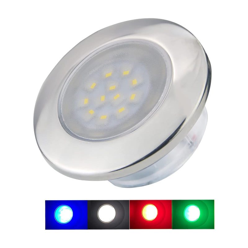 LED Marine Boat Courtesy Lights with RGBW Waterproof Stainless Steel Flush Mounting 12 Volts One Piece 2.76 Inches
