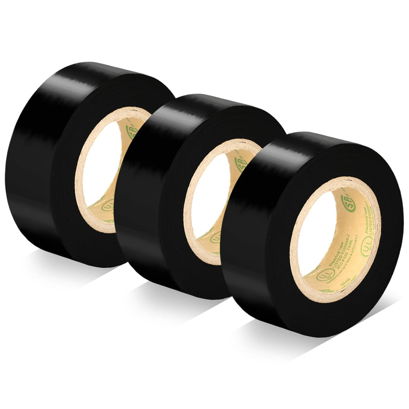 Electrical Tape Black, UL Approved, Industrial Grade Electrical Tape, Multipurpose Electric Tape for Wrapping Wiring Harness, Electric Insulating, 0.7in X 33ft (3 Pack)