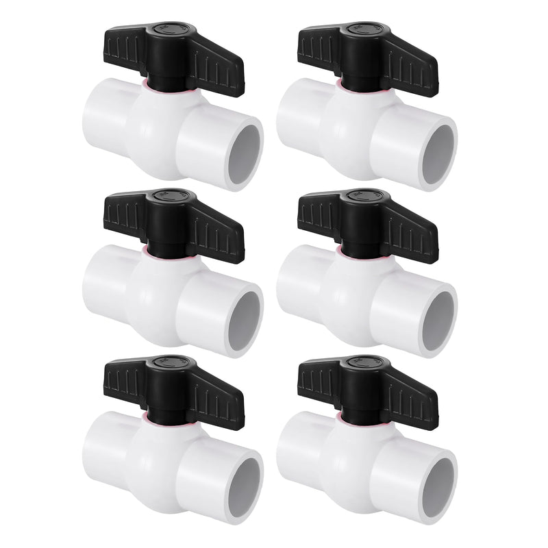 3/4" PVC Ball Valve, 6PACK Black T-Handle Shut-Off Valve, for Cold Water Supply lines 0.75 Inch