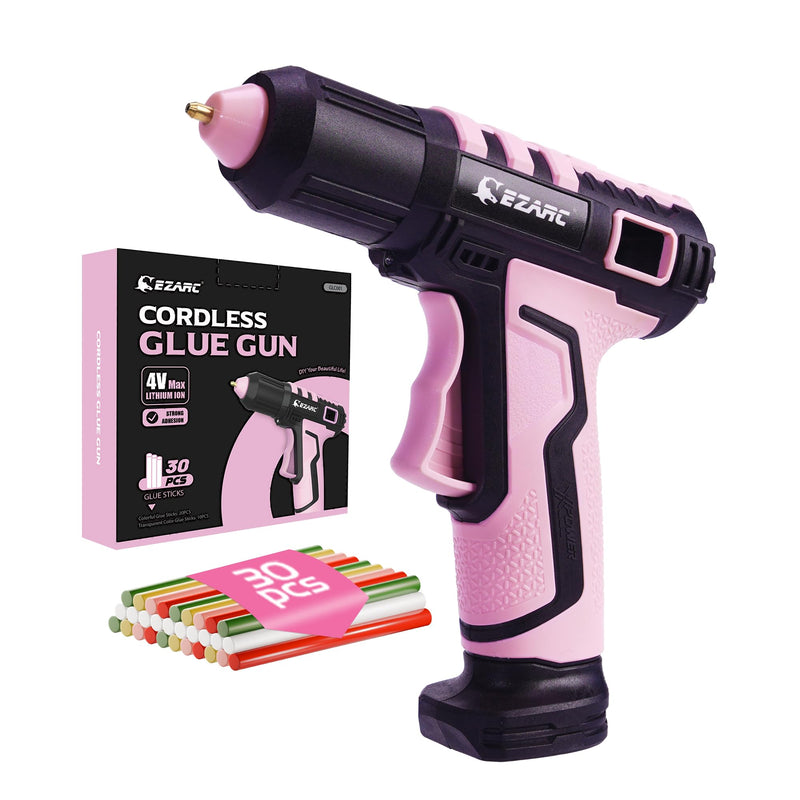 EZARC Cordless Hot Glue Gun, 15s Heating Fast Glue Gun Kit with 30 Pcs Mini Glue Gun Sticks, Automatic-Safety-Power-Off, Built-in 2500 mAh Lithium-ion for Art, Crafts, Decorations, Home Repairs Pink