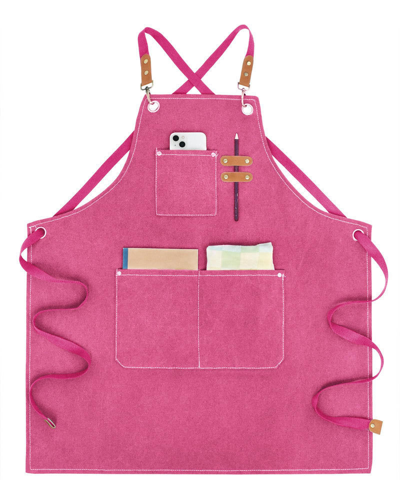 Nanxson Chef Apron Cross Back Work Apron with Tool Pockets Adjustable Shop Apron for Men Women CF3174 One Size Pink - NewNest Australia