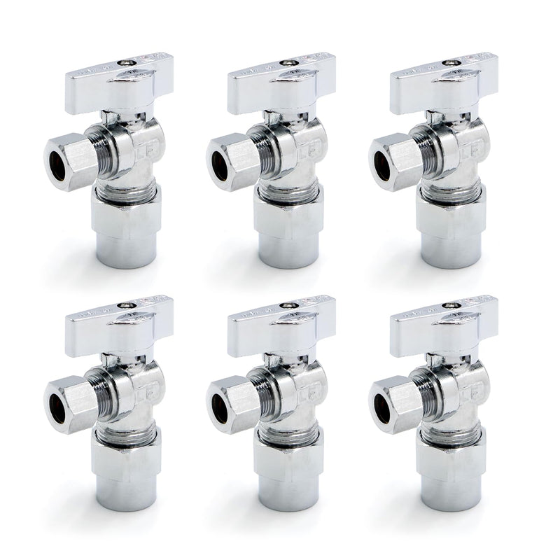 Lead-Free Brass, Quarter-Turn, Angle Supply Stop Valves, 1/2" CPVC x 3/8" OD Compression (6Pack) 1/2"CPVC x 3/8"C (6Pack)