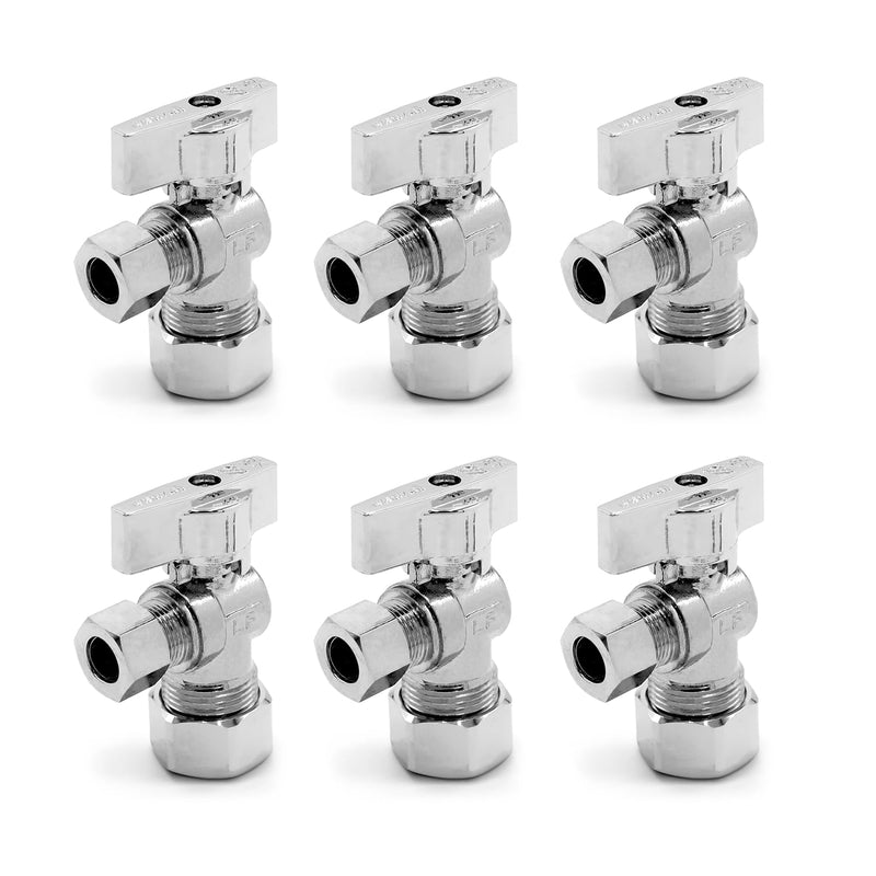 Lead-Free Brass, Quarter-Turn, Angle Supply Stop Valves, 5/8" OD Compression x 3/8" OD Compression (6Pack) 5/8"C x 3/8"C (6Pack)
