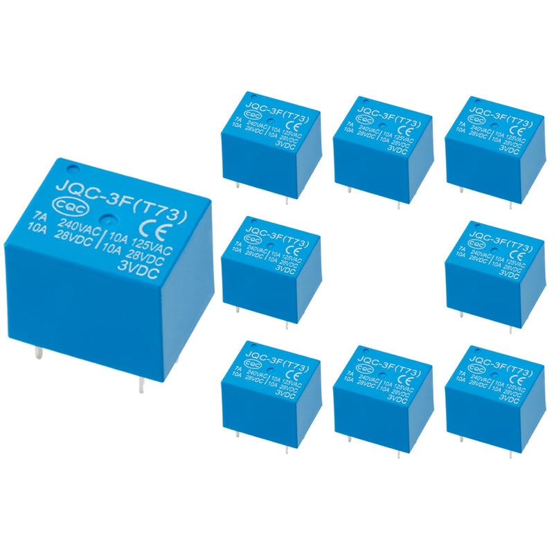 10pcs PCB Power Relay JQC-3F(T73), DC 3V Coil, 7A 240VAC, SPDT, 5 Pins (10) 10
