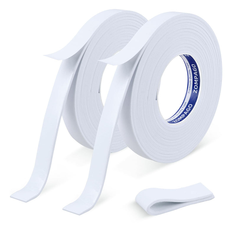 High Density Self- Adhesive EVA Single Sided Foam Tape,Weatherstrip Door Seal,Weatherproof,Waterproof,Thick Foam Insulation Tape,2 Roll for Window Seal Strip,0.79in x 16.8FT,White Sponge Tape 2 Rolls,0.79in x 16.4FT White