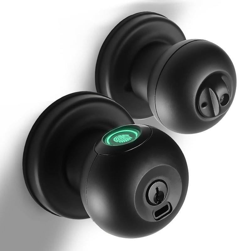Fingerprint Door Lock, Smart Fingerprint Door Knob with Lock, Biometric Black Door Lock, Keyless Thumbprint Entry Door Lock for Bedrooms, Hotels, Apartments, Offices and Garages 1