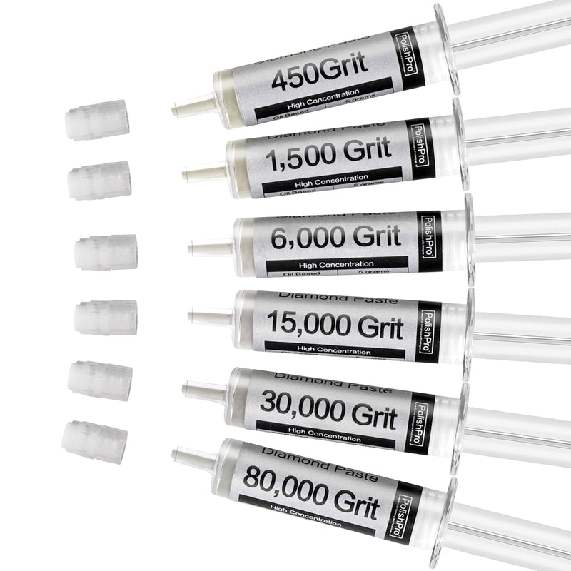 Diamond Polishing Compound Kit of 6 Polishing Paste 80,000 to 450 Grit for Glass Watch Marble Metal Resin Rock Jewelry with High Concentration of Diamond Powder Scratch Remover Repair