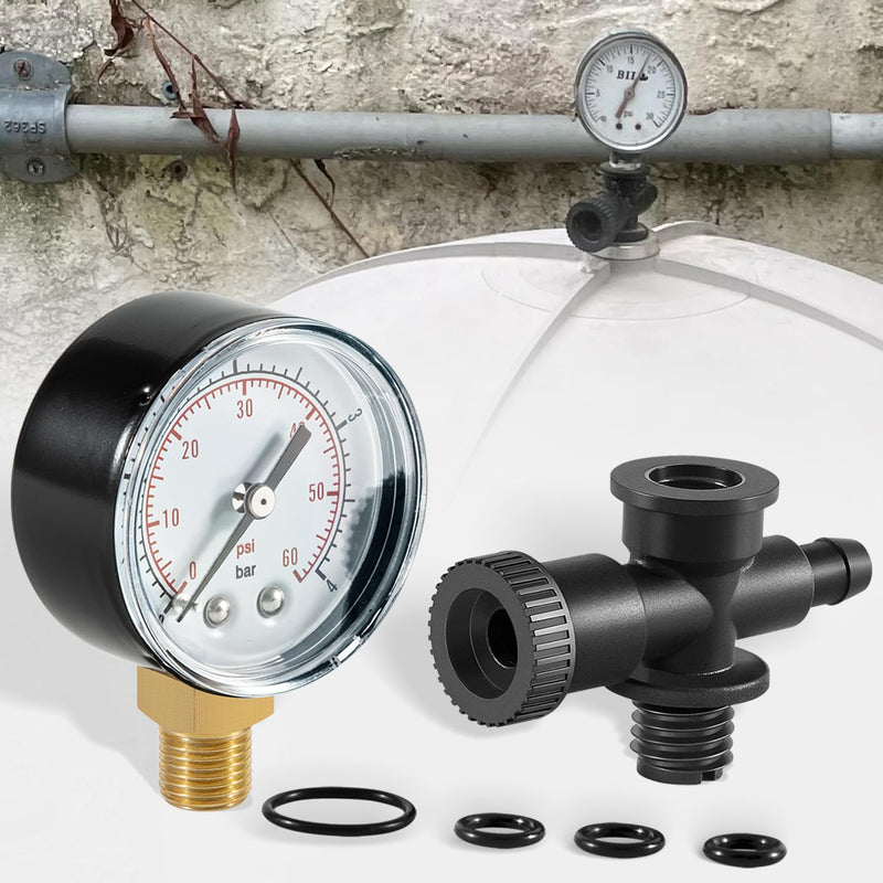 DEX2400S Filter Air Gauge Adapter Assembly + ECX270861 Pressure Gauge + DEX2400Z3A O-Ring Set for Filter Relief Valve Stem Fit for Hayward Most Swimming Pool Filters