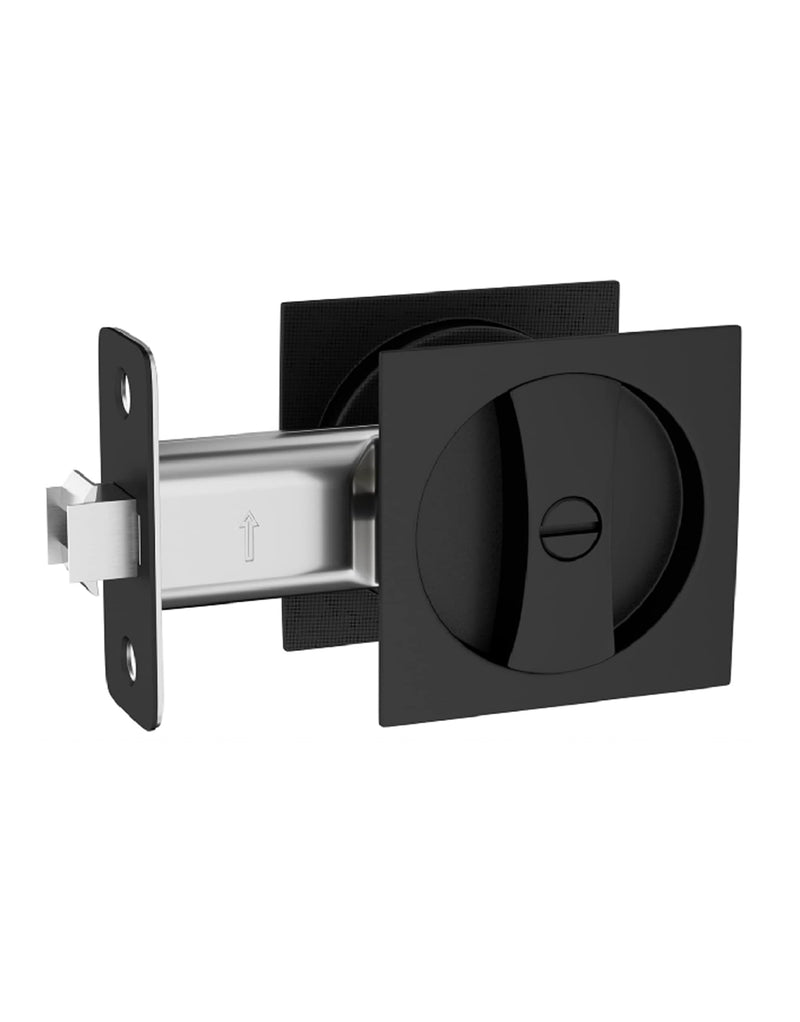 Pocket Door Hardware Black, Pocket Door Lock, Pocket Door Latch, Matte Black Contemporary Pocket Door Privacy Lock(1 Pack, Square) 1 Pack(Square)