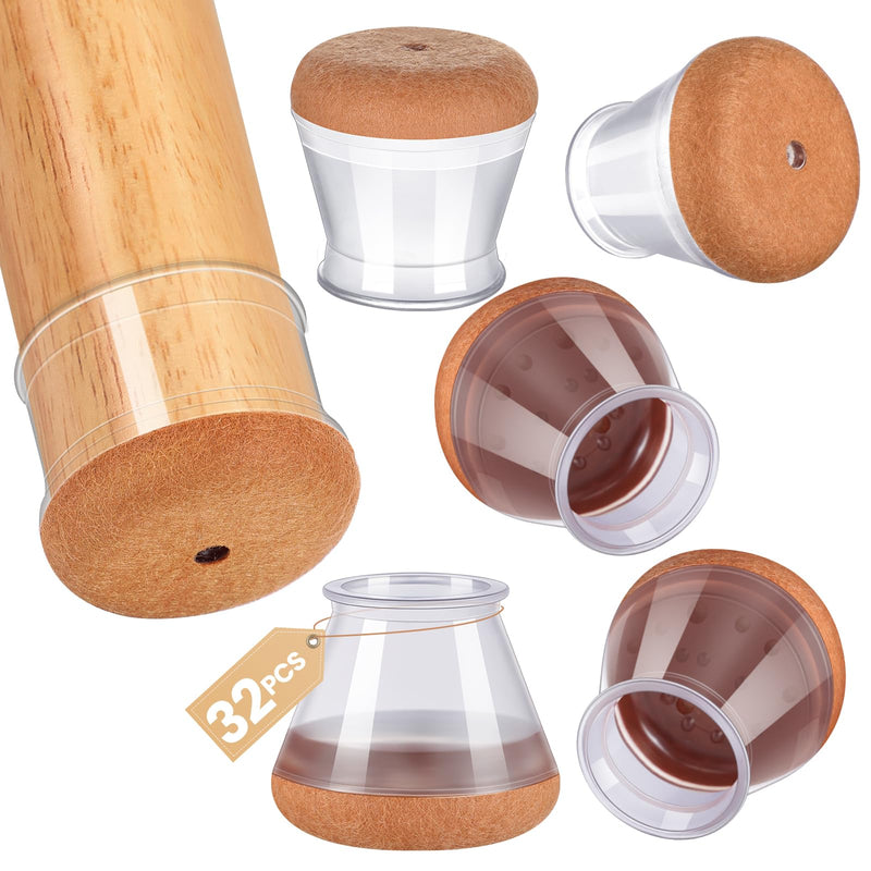 32Pcs Chair Leg Floor Protectors for Hardwood Floors - Silicone Felt Furniture Pads - Chair Leg Caps - Clear Rubber Chair Sliders - M(Fit:0.8"-1.1") M(Fit:0.8"-1.1") 32
