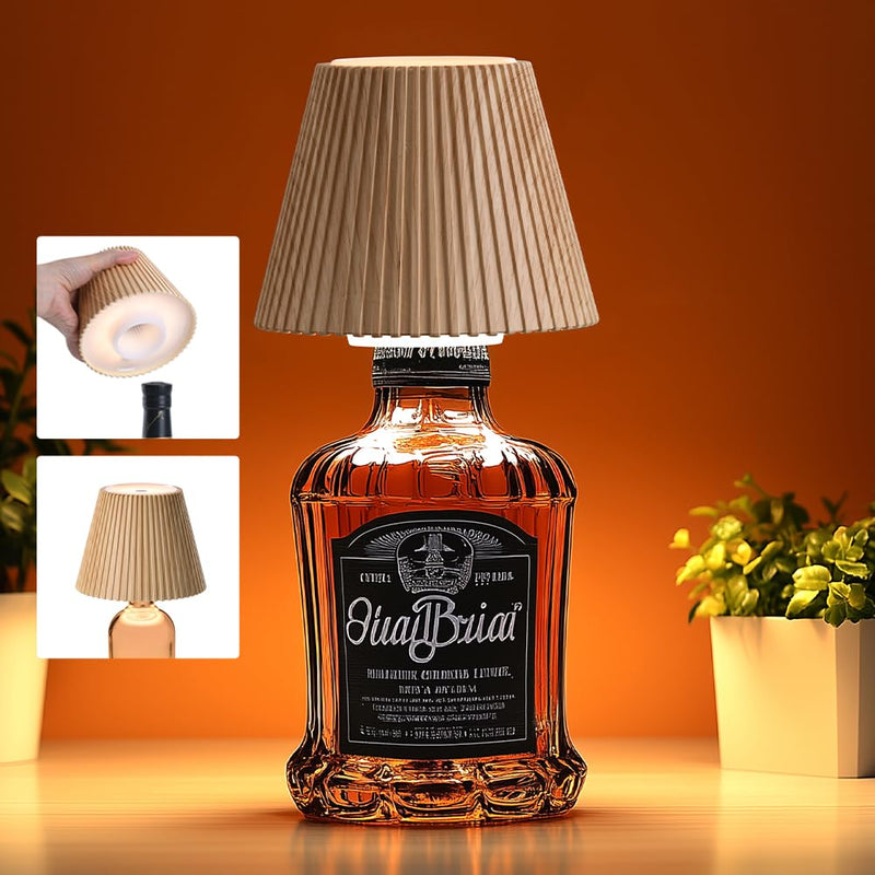 WILIT Wireless Bottle Lamp Shades for Table Lamps, 3 Level Brightness Touch Lamps for Nightstand, Rechargeable Lamp Cordless Lamp for Bedroom Bar&Restaurant, Modern Wine Bottle Light, Gifts for Women 1pc-Natural Wood Grain