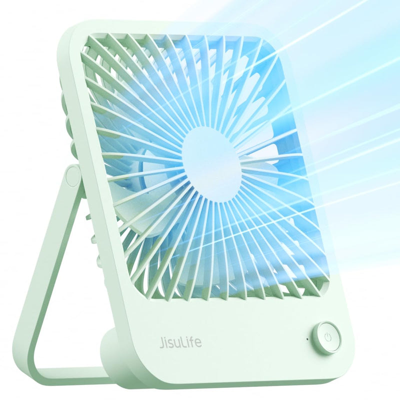 JISULIFE Desk Fan Battery Rechargeable, 4500mAh 180°Foldable Portable Personal Fan, 4 Speeds Adjustable Long Battery-life for Home Office Travel Outdoor Gifts for Women Men-Green Green