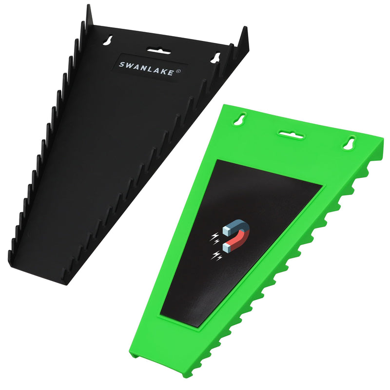 Magnetic Wrench Organizer 2-piece, Wrench Rack Tool Trays SAE (1/4" to 1-1/16"), Metric (6mm to 24mm), 32-Slot Drawer Storage Tools, Wrench Set Holder 32 Slot
