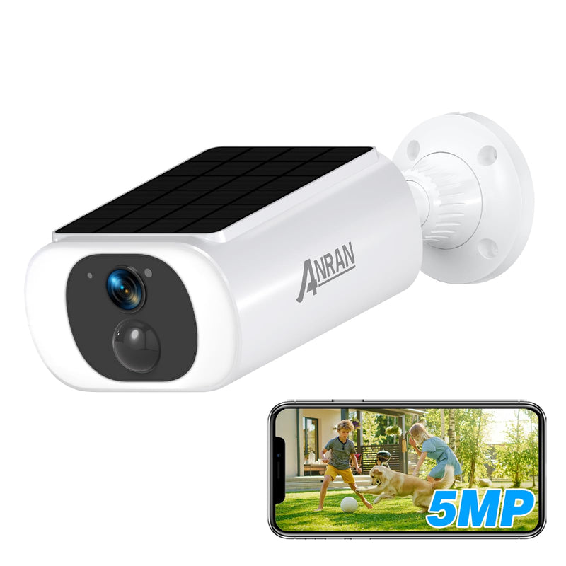 ANRAN 5MP Solar Security Camera Outdoor, Wireless Battery Powered WiFi Camera for Home Surveillance with Buit-in Solar Panel, Color Night Vision, 2-Way Audio, Siren Alarm, Works with Alexa, C3 Max 5MP-White