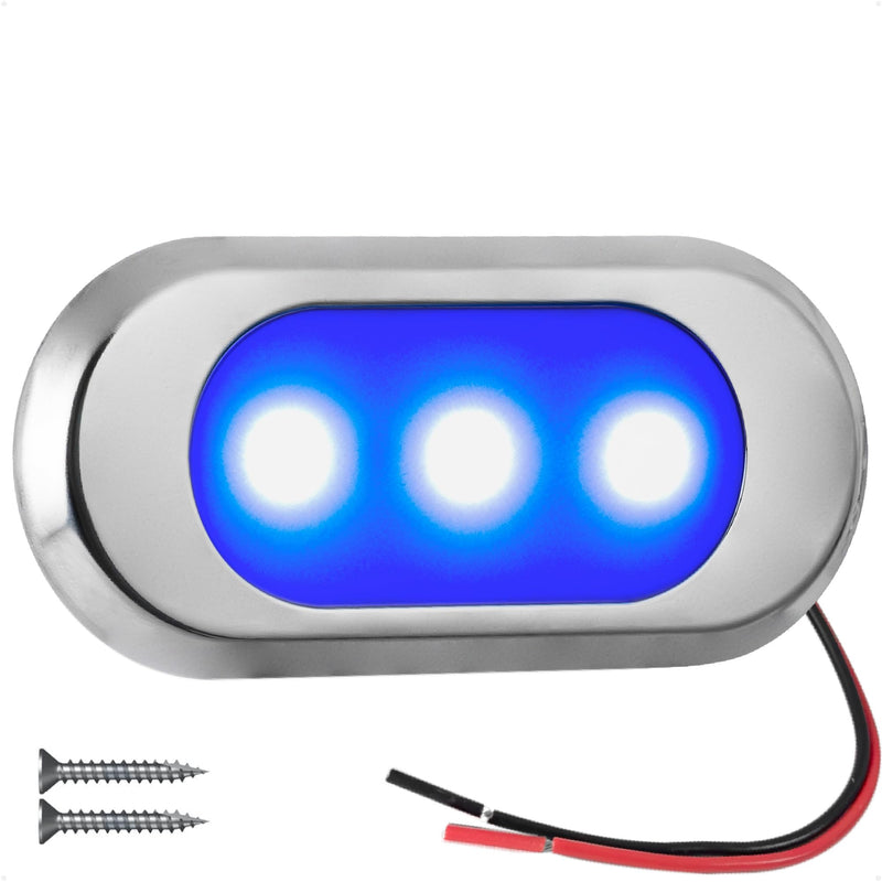 Five Oceans Ultra-Flat LED Boat Courtesy Lights, Blue - Boat Interior Lights, 12-Volt, Oculus Style 3-1/8 x 1-7/16 x 3/16 inch - Waterproof LED Marine Lights for Boats Pontoon RVs - FO4805 Blue LEDs