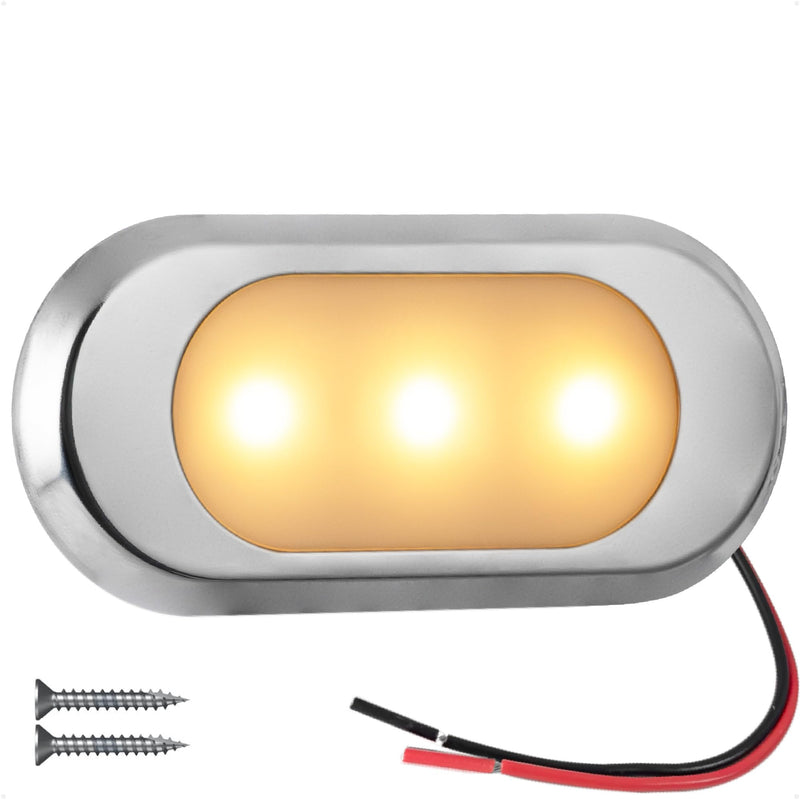 Five Oceans Ultra-Flat LED Boat Courtesy Lights, Warm White, Oculus Style | 12V DC, 3-1/8 x 1-7/16 x 3/16 inch, IP67 Waterproof, Stainless Steel Ring, For Boats Pontoon RVs, FO4806 Warm White LEDs