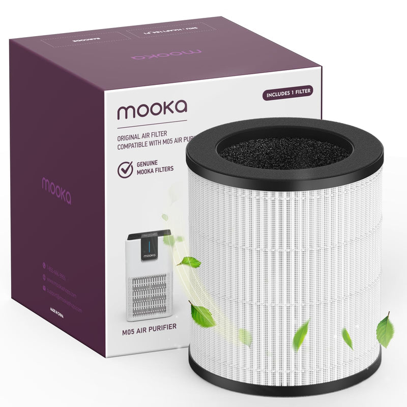 MOOKA M05 Genuine Air Purifier Filter Replacement, 1 Pack HEPA Filter 6.3" x 5.5" x 5.5"