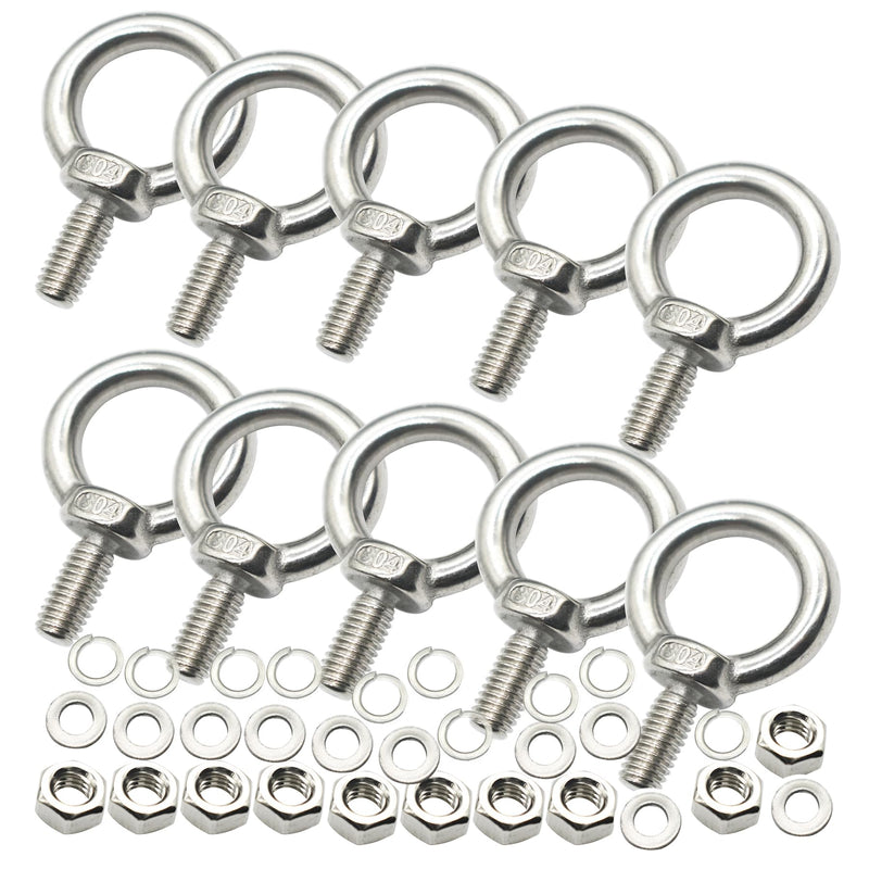 10 Packs M6 Stainless Eyebolt 1"(25mm) Long Male Screw Thread Ring Shoulder Eye Bolts M6*25mm(1")-10PCS