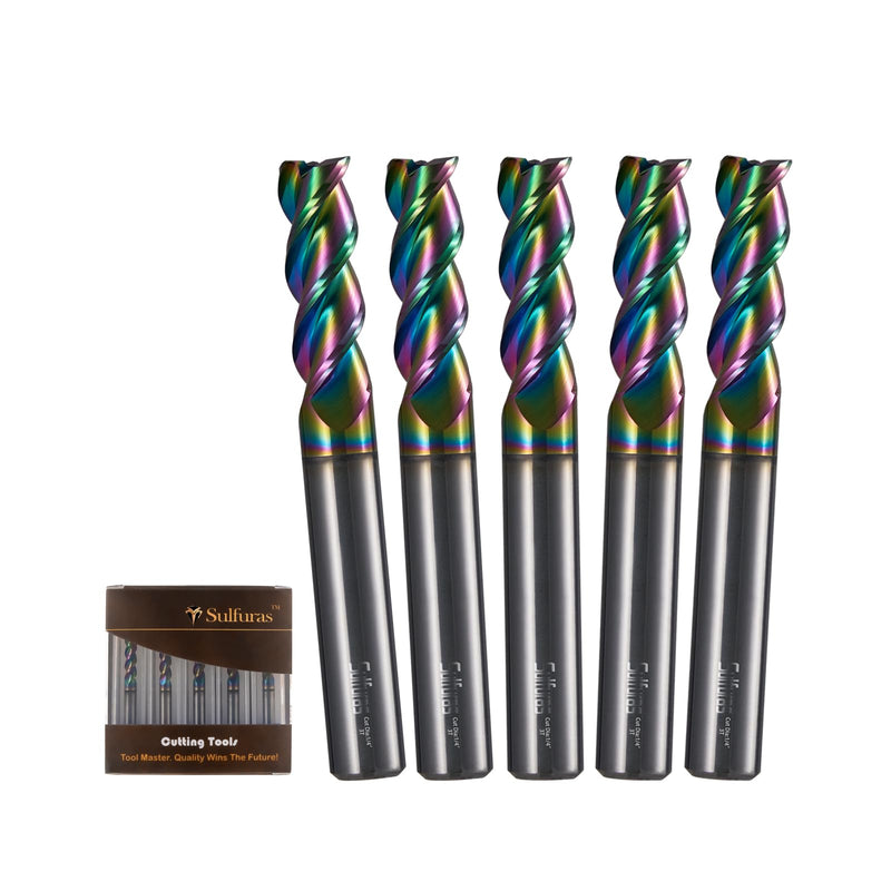 3-Flute Carbide Square Nose End Mill Set - 1/4", Ideal for Milling Aluminum, Copper, Magnesium Alloys,etc. DLC Coating for Professional Results, Perfect for Pro and DIY Projects (5Pcs, 1/4) 1/4 in 5