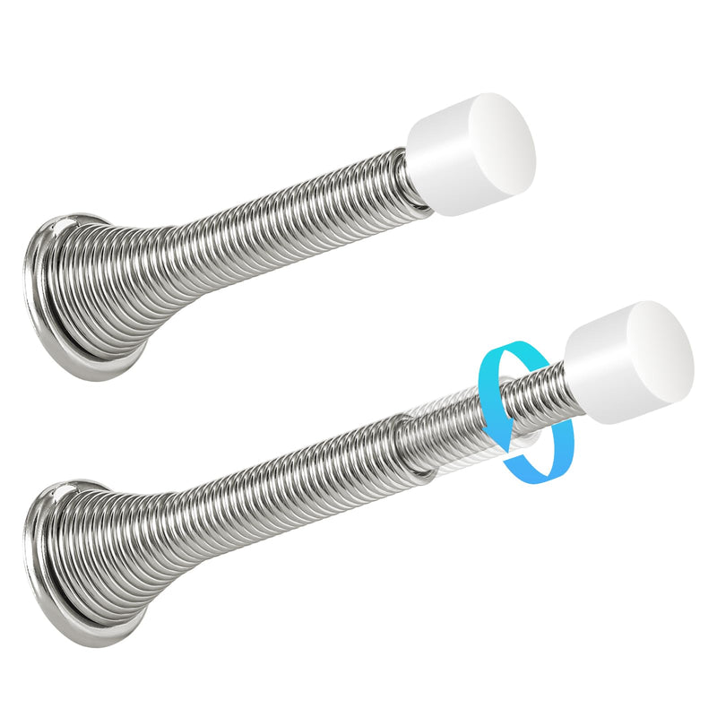 HOMOTEK 2 Pack Telescoping Spring Door Stoppers, Extended from 3-1/8 to 4-1/4 inches Wall Mount Extra Long Door Stops- Flexible Spring Doorstops Wall Protector (Satin Nickel) Satin Nickel