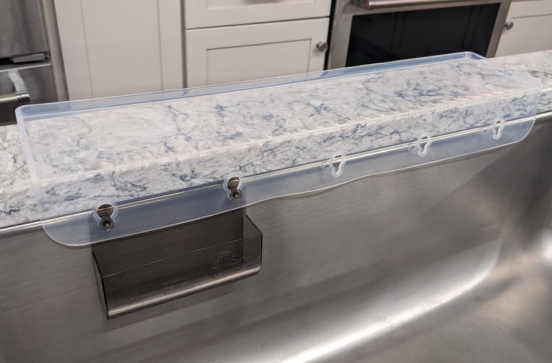 SiliSink XL Silicone Sink Edge Guard for Kitchen Sink - Fits 3.75” - 4” Wide - The Original Silicone Sink Edge Protector with Sponge Caddy - Splash Guard, 20” Clear Diamond 4in x 20in