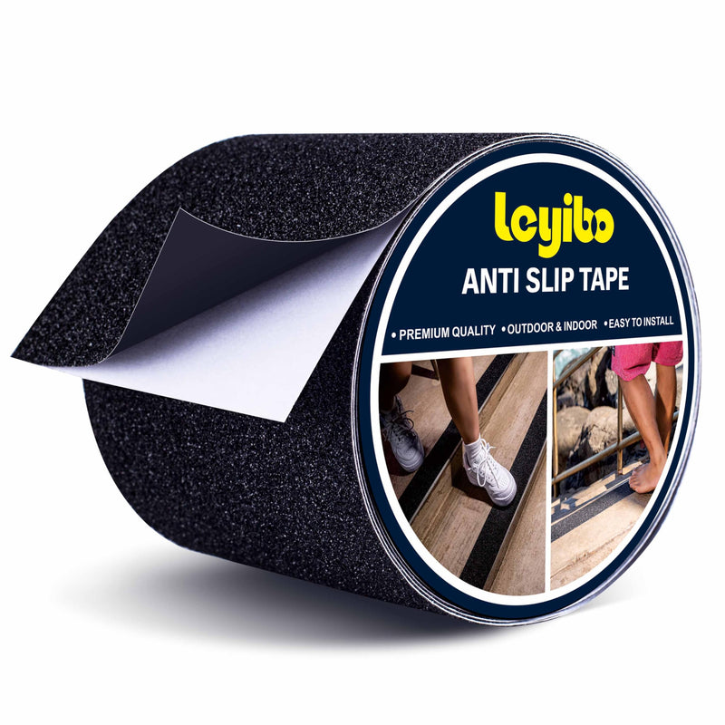 Anti Slip Tape, 4 Inch x 16 Ft Grip Tape for Stairs Outdoor/Indoor, Waterproof Non Skid Roll for Stair Treads Non Slip, High Traction Friction Abrasive Adhesive Stair Steps - Black 4" x 16' 1