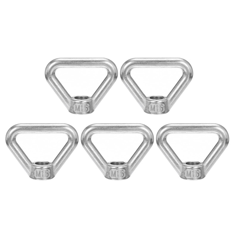 uxcell M16-2x72x55mm Lifting Eye Nuts, 5 Pcs 304 Stainless Steel Triangle Shape Threaded Nut Fastener for Home Repairs Rope Fitting