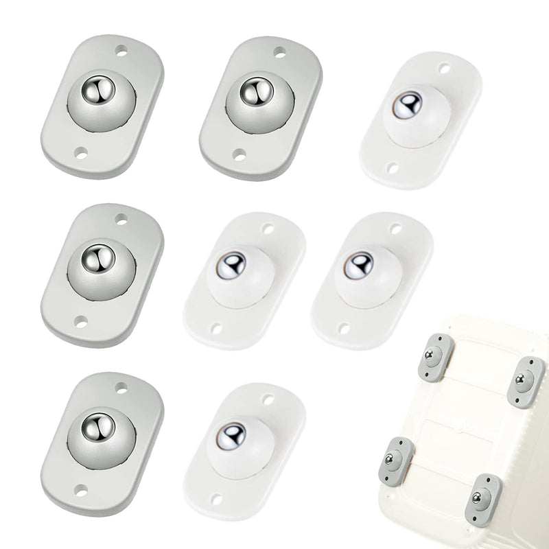 Self Adhesive Caster Wheels, Appliance Rollers for Kitchen Appliances, 360° Swivel Mini Universal Wheel Roller Casters, Sticky Pulley for Trash Can, Storage Box (White, Grey - 8 PCS)